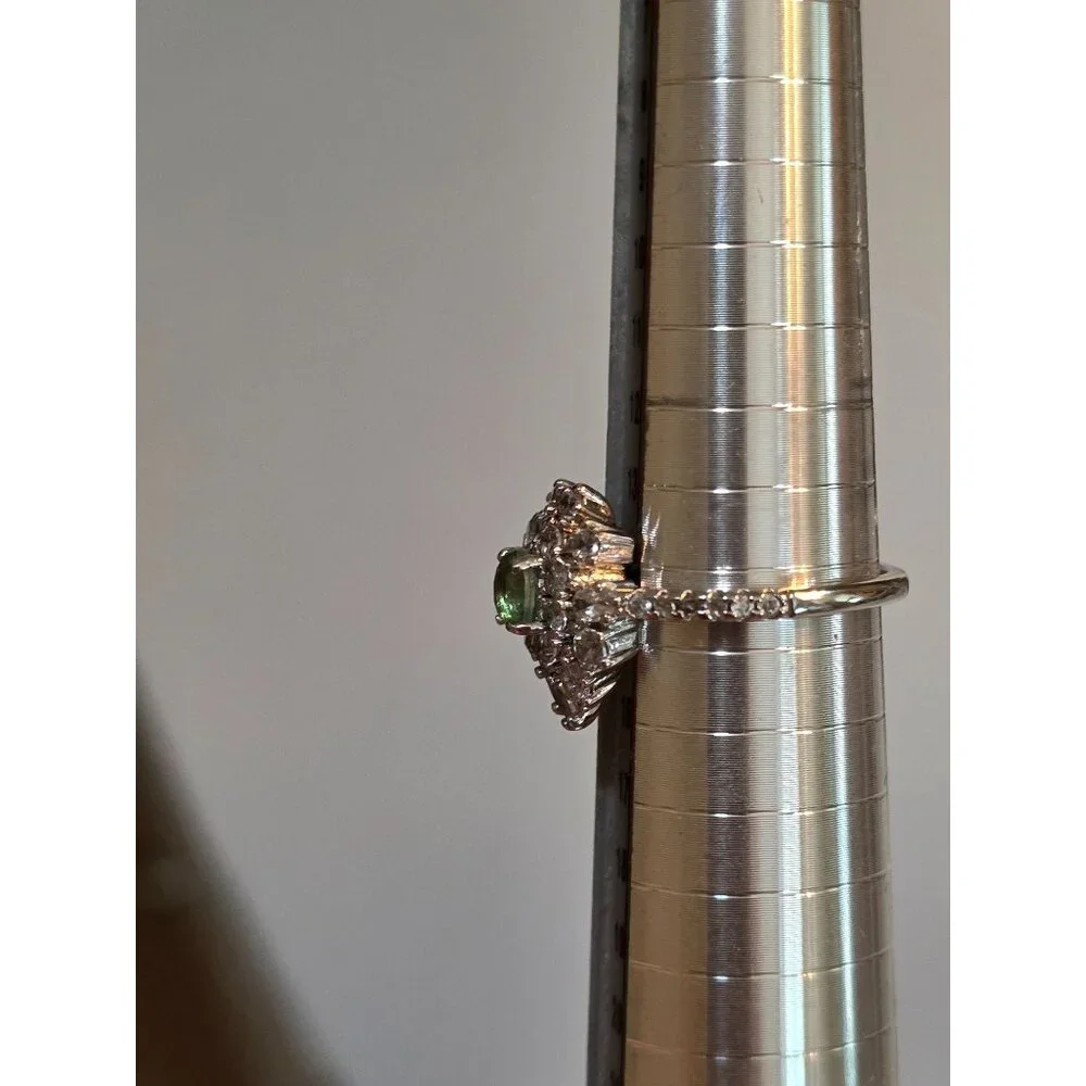 925 Sterling‎ Silver Green Moissanite Halo Ring 6.5 By Bomb Party